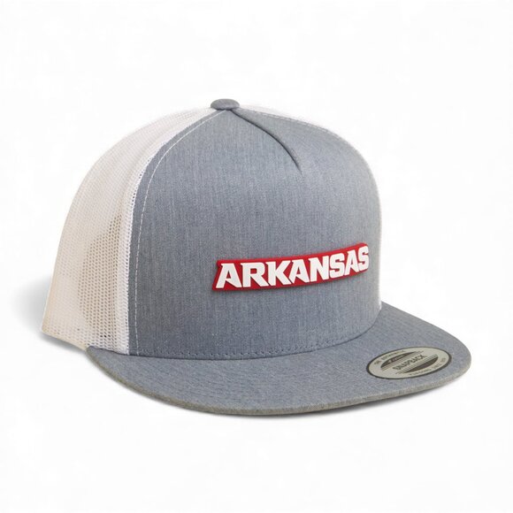 Arkansas Razorbacks ARKANSAS White Snapback Flat Bill Trucker Hat- Heather Grey - Picture 1 of 3